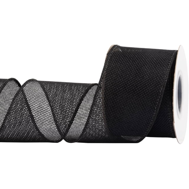 Joycrosso Burlap Wired Edge Ribbon 2.5 inch x 10 Yards, Black, Ideal for Crafting, Gift Wrapping, Wreath, Christmas Tree, and Rustic Wedding Decorations