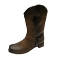thumbnail image 4 of XZNGL Mens Leather Non-slip Slip-On Round Toe Buckle Low-heeled Shoes Cowboy Boots, 4 of 8