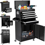 Tool Chest,5-Drawer Heavy Duty Rolling Tool Chest with Detachable Toolbox Steel Tool Storage Cabinet Sliding Drawers Lockable Wheels for Garage Workshop Mechanic Tools Organization Black
