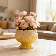 Cagogo Artistic Ceramic Flower Pot, Gradient Petal Colored Succulents Planter, Breathable Glossy Ceramic Pot for Succulents and Cactus, Small Indoor Plant Pot, Mini Decorative Pot for Home Office