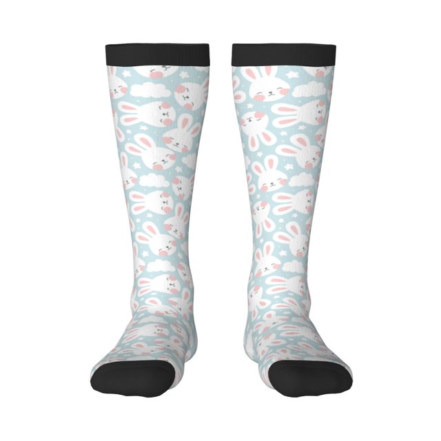 Easygdp Rabbit And Star Prints Sport Knee High Socks Soccer Socks Calf Compression Athletic Socks for Men and Women