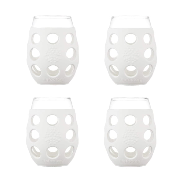 Lifefactory Wine Glass with Protective Silicone Sleeve, 4 Count (Pack of 1), White