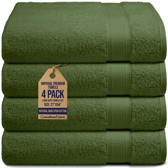 Canadian Linen Imperial Ensemble de Grandes Serviettes de Bain, 27”x54”, Lot de 4, Serviette en Coton Doux et Absorbant, Légère et à Séchage Rapide pour Maisons, Spa et Chambres d'Amis, Vert Olive