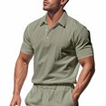thumbnail image 2 of Txeol Daily Deals Mens Short Sleeve Shirts Casual Athletic Fit Button V Neck Tee Shirt Solid Color Basic Workout Muscle Tops,Army Green,M, 2 of 10