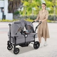 thumbnail image 2 of Gymax Poussette-Wagon pour 2 Enfants, Poussette Double à Pousser et Tirer avec Poignée Réglable, Gris, 2 of 10