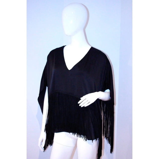 BCBG Max Azria FRINGE Black INIKO Flutter SLEEVED Poncho TOP Bohemian S $178