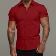 thumbnail image 1 of zanvin Chemises Hawaïennes Homme, Chemise Homme Décontractée Unie Ajustée à Col Rabattu Boutonnée à Manches Courtes pour Affaires, Mode Homme, Soldes d'Été, Rouge, 1 of 6