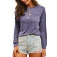 thumbnail image 4 of LUXUR T-shirt pour Femmes Col Rond Tee-Shirt Couleur Unie Pull Décontracté Manches Longues Tops Violet TTG, 4 of 5