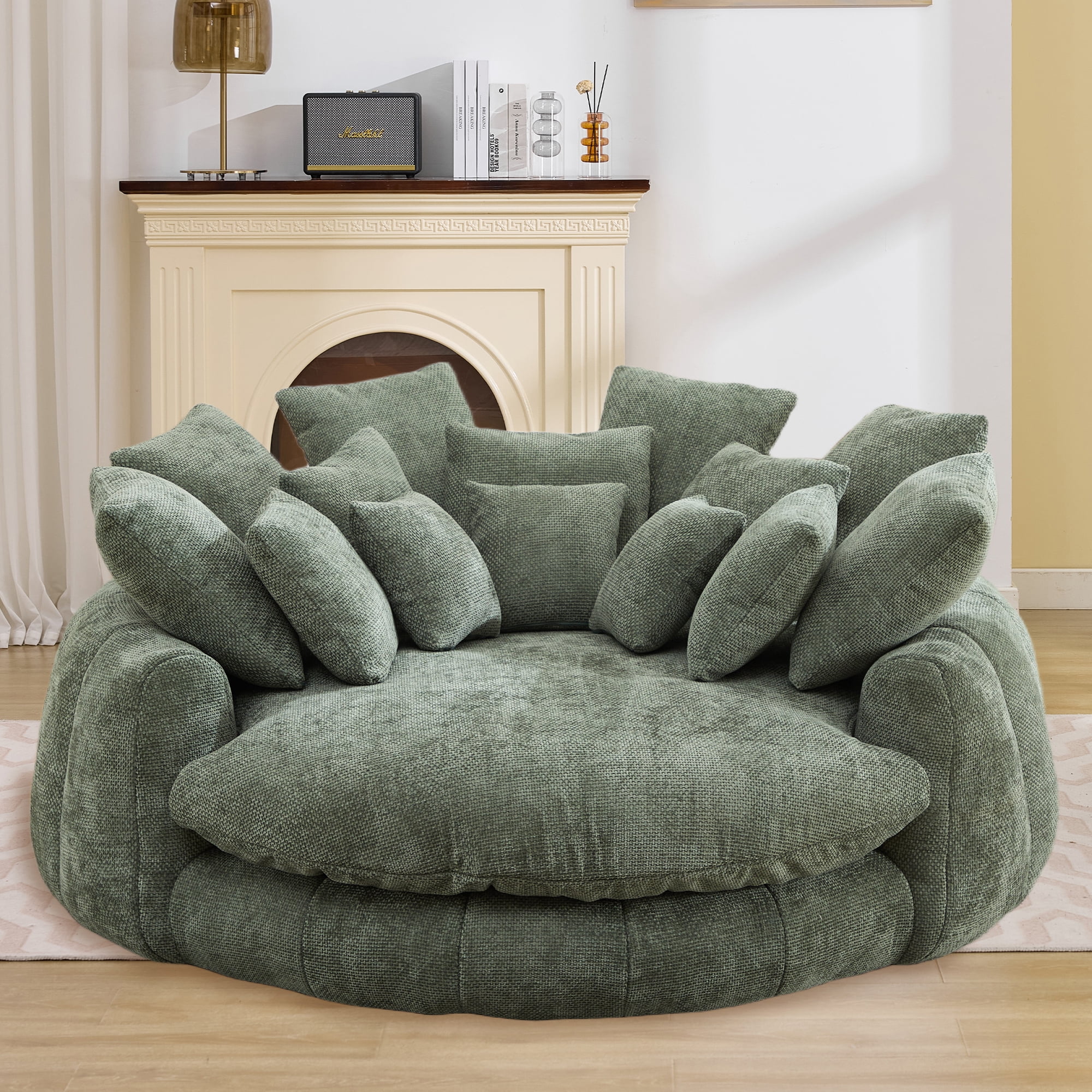 Pouf géant Noble House, méridienne moelleuse et lit convertible, vert olive