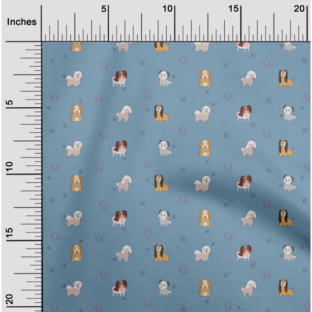 oneOone Silk Tabby Fabric Grass & Puppies Dog Printed Craft Fabric BTY 42 Inch Wide
