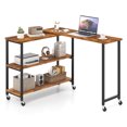 thumbnail image 1 of Costway Table Mobile pour Ordinateur Portable à Rotation 360° avec Étagères de Rangement à 2 Niveaux et 6 Roues Universelles Brun, 1 of 10