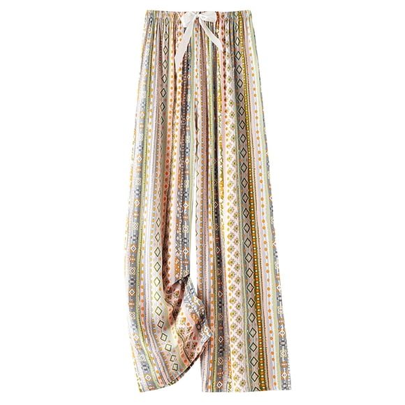 LOVZFMLL Wide Leg Pants for Women Boho Floral Comfort Flowy Palazzo Lounge Pants Casual Loose Tie Waist Beach Vacation Trousers