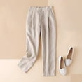 thumbnail image 2 of Timegard Cotton Linen Pants for Women Elastic High Waisted Button Ruched Casual Trousers with Pockets, 2 of 6