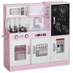 Qaba Play Kitchen for Kids, Kids Kitchen Playset w/ Chalkboard, Ice Maker