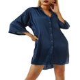 thumbnail image 4 of Chemise de Nuit en Satin pour Femme, Boutonnée, Col en V, Robe de Sommeil, Bleu, G, 4 of 8