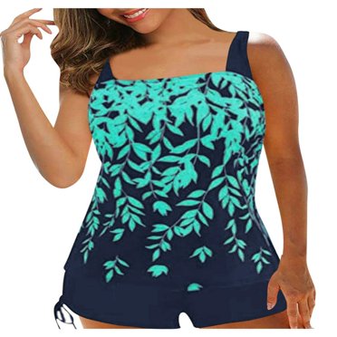 Women Plus Size Tankini Swimsuits Two Piece Swim Top Shorts Tummy Control Bathing Suits Swimwear