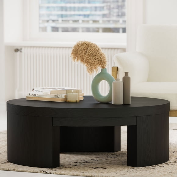 Beautiful Mod Round Coffee Table by Drew Barrymore, Rich Black Finish, for Living room