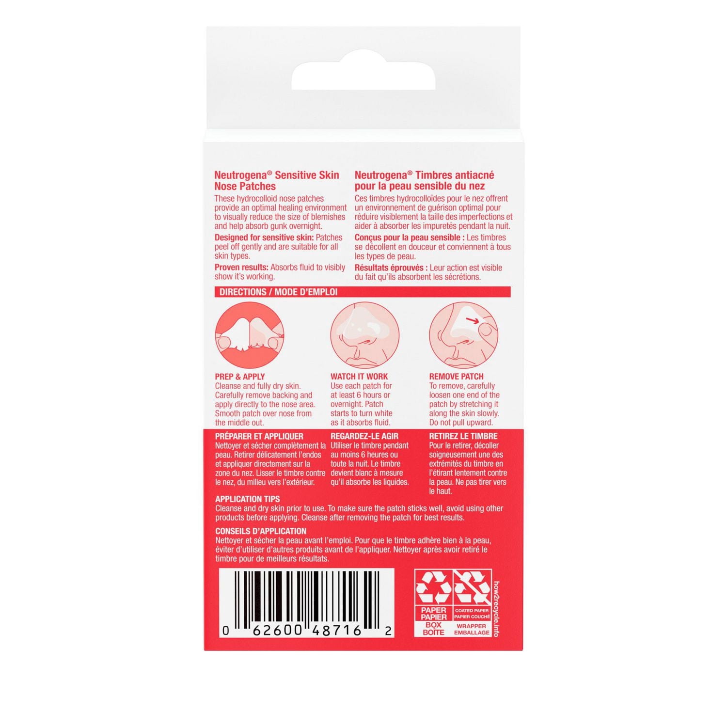 Neutrogena Timbres pour le Nez pour Peau Sensible, Soins Hydrocolloïdes, Réduire la Taille des Imperfections & Absorber les Impuretés