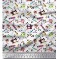 thumbnail image 1 of Soimoi Satin Silk Fabric Scissor,Buttons & Machine Sewing Print Sewing Fabric Yard 42 Inch Wide, 1 of 3