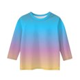 thumbnail image 3 of 2025 Girls 3/4 Sleeve Shirts Fashion Solid Color Round Neck Tops Casual Shirts Multicolor, 3 of 5