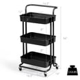 thumbnail image 2 of Gymax 3 Tier Rolling Cart W/Wheels Practical Handle&ABS Storage Basket Organizer Black, 2 of 10