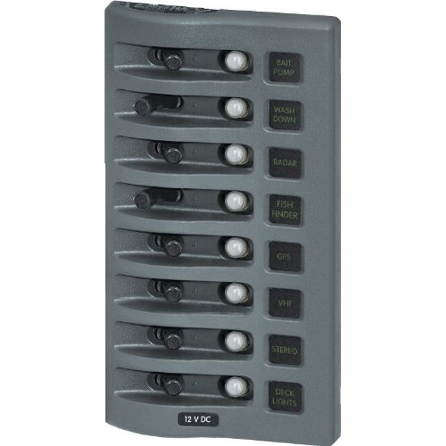Blue Sea Systems Panneau de Disjoncteur 8 Positions Étanche 12V DC, Gris