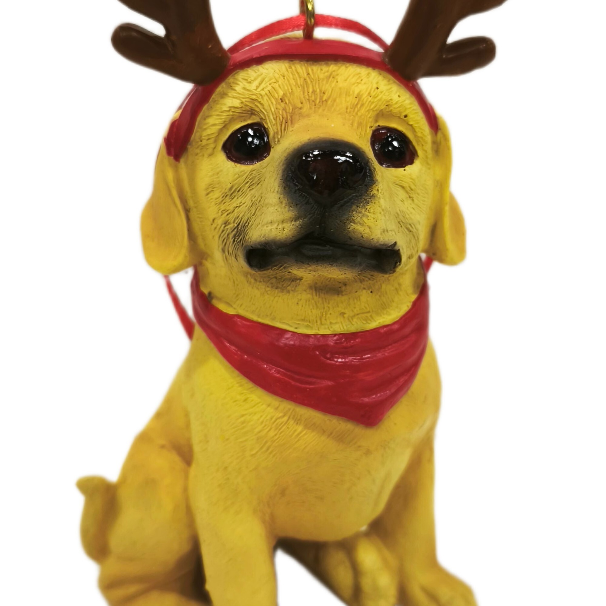 Ornement de Noël en forme de labrador jaune avec bois de renne, 5 po, par Holiday Time