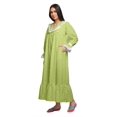 thumbnail image 2 of Moomaya Robe de Nuit Maxi pour Femmes en Coton à Col en V Imprimé avec Bordure Volantée, 2 of 5