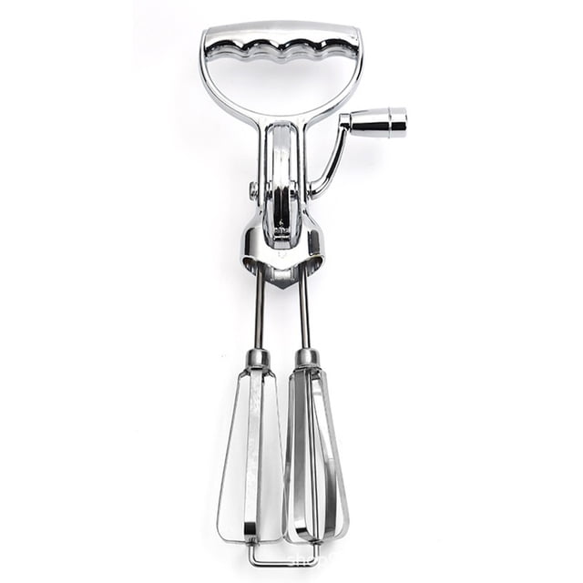 MYG Stainless Steel Manual Hand Mixer for Kitchen, featuring a hand-crank design with dual stainless steel beaters. The mixer has an ergonomic handle and adjustable speed control for versatile mixing, suitable for eggs, dough, batter, and sauces. Compact and easy to clean, ideal for home use.