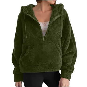 BLVB Womens Half Zip Fleece Pullover Fuzzy Oversized Sweatshirts Sherpa Long Sleeve Sweater Hoodies for Winter Warm with Pockets