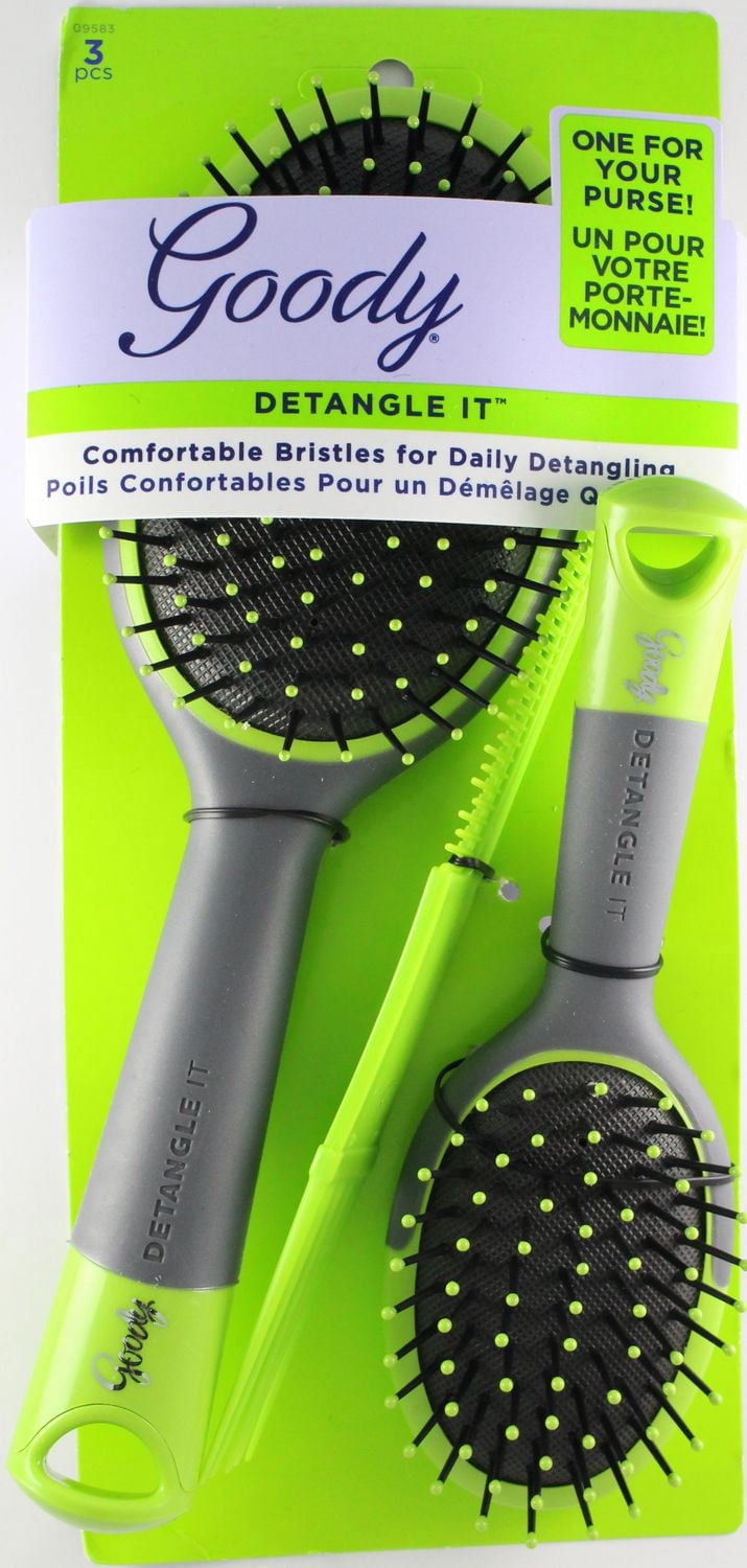 Goody Detangle It Oval Hair Brush & Comb Set, Green, 3 Piece