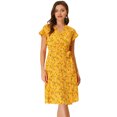 thumbnail image 1 of INSPIRE CHIC Women's V Neck Floral Ruffle Trim Cuff  Wrap Midi Dress, 1 of 6