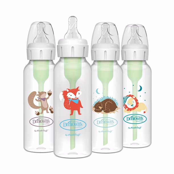 Multicolore, variante sur Dr. Brown's Biberons pour Bébé Étroits Options+ Anti-Coliques, Débit Lent Niveau 1, Orignal / Castor, 0m+, 4x8oz Biberons