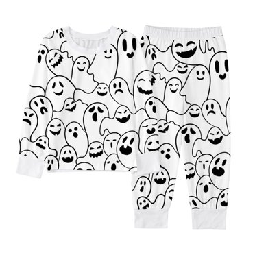 TIWEKE Pyjama Garçon Halloween Ensemble Confortable Manches Longues pour Enfants pour Détente Quotidienne et Usage Domestique pour 8-9 Ans