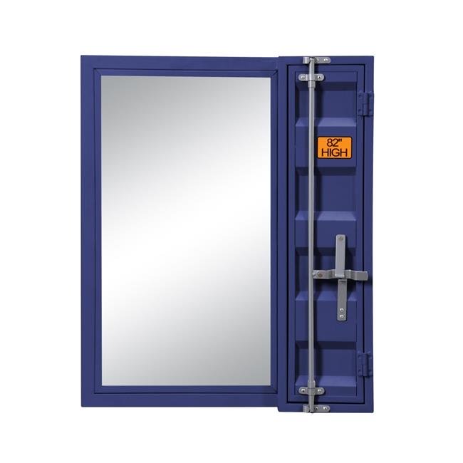 Benzara BM204623 Industrial Style Metal Vanity Mirror with Recessed Door Front, Blue