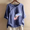 thumbnail image 2 of CHUANK Hauts pour Femmes en Liquidation à Moins de 10 $ Hauts pour Femmes Décontractés Printemps Été Manches Longues en Coton et Lin Imprimé Graphique Pissenlit Col Ras du Cou Blouses Vintage Hauts Grande Taille, 2 of 6