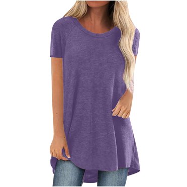 Erwazi Hauts d'Été pour Femmes à Manches Courtes, Chic Décontracté, Tuniques Grande Taille à Porter avec des Leggings, T-Shirt Évasé Évasé, Chemisiers Coupe Ample