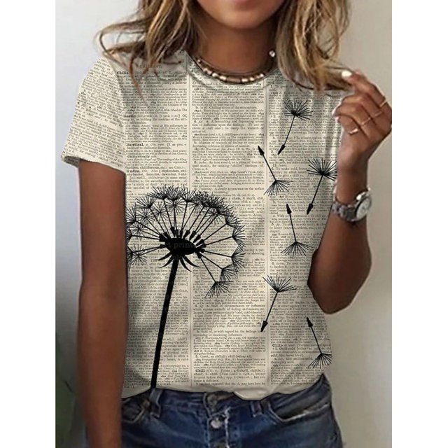 Tee Crewneck And Floral Print Scrub Milk Silk Tee