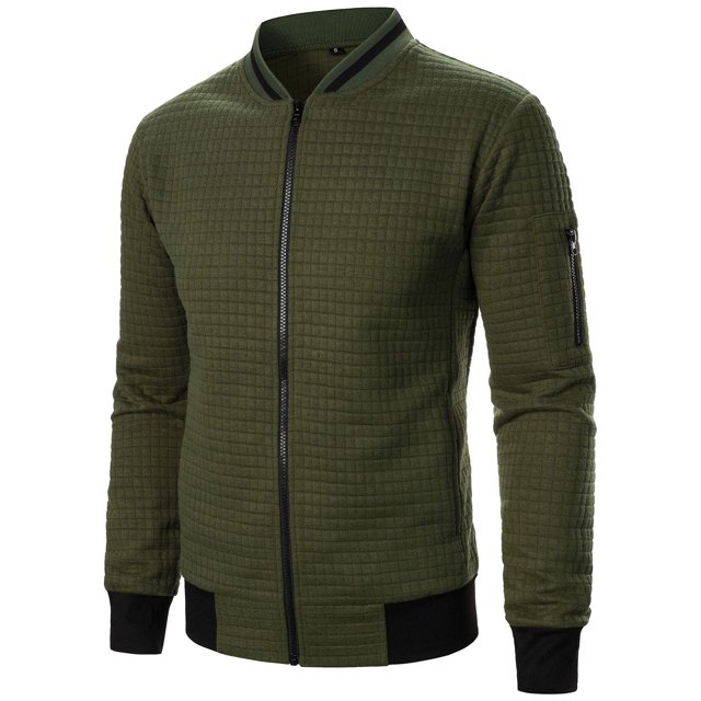 RXIRUCGD Man Solid Color Zipper Stand Collar Hoodie Coat, Army Green, Size: M