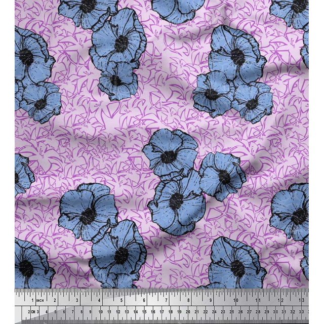 Soimoi polyester Crepe Fabric Anemone Floral Print Sewing Fabric Yard 42 Inch Wide