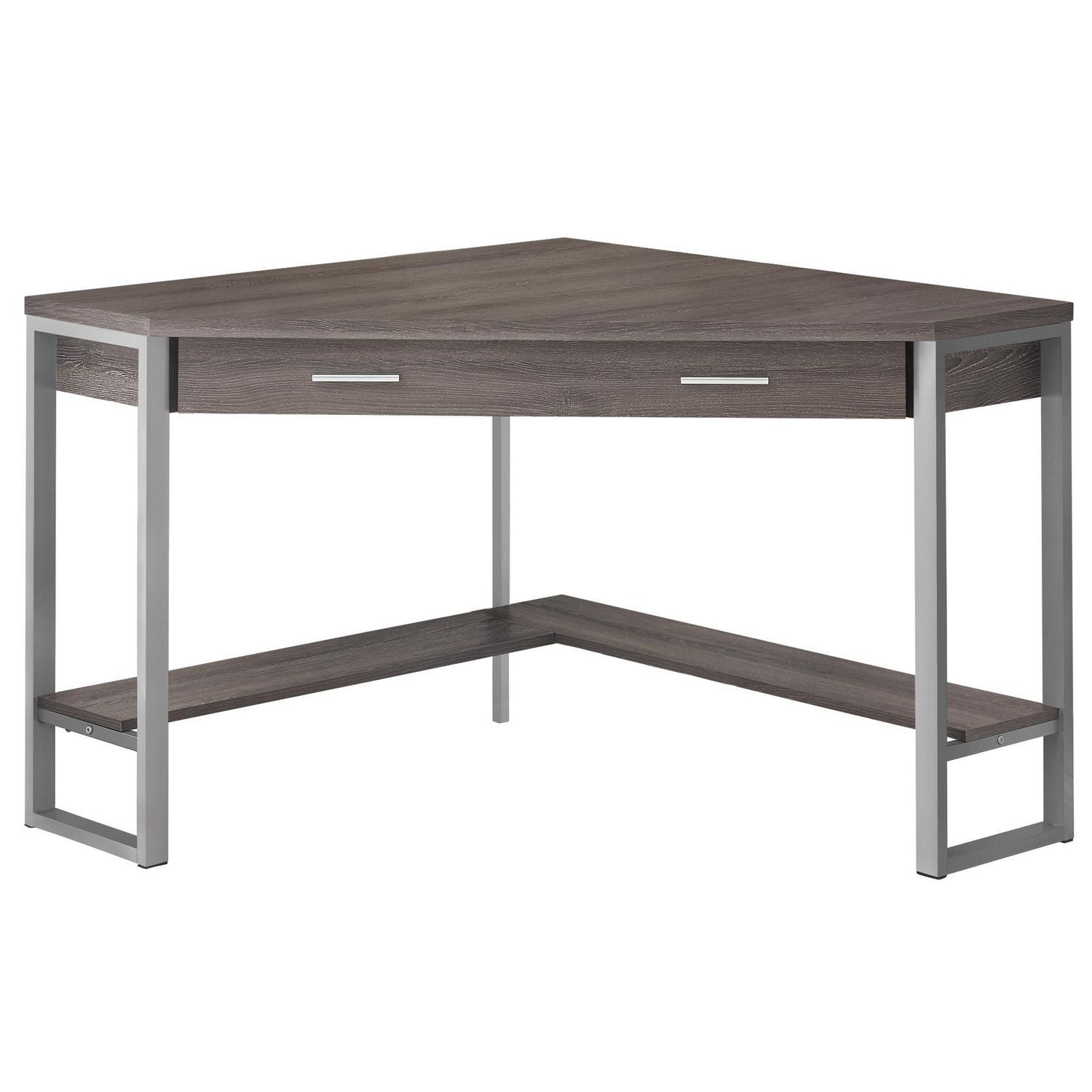 Monarch Specialties Bureau, Bureau À Domicile, Coin, Tiroirs De Rangement, 42"l, Travail, Ordinateur Portable, Métal, Stratifié, Brun, Gris, Contemporain, Moderne