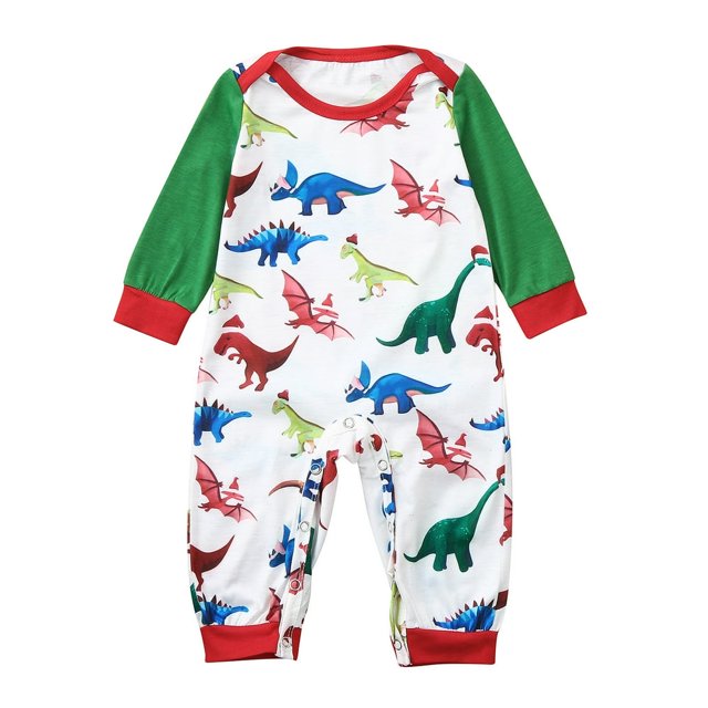 Tenue d'Intérieur Imprimé Dinosaure Parent-Enfant Col à Manches Longues Ensemble Robe Parents et Enfants