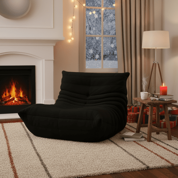 Modern Microfiber Suede Bean Bag Sofa Chair - Lightweight, Versatile Seating for Living Room, Bedroom & Dorm (Black)