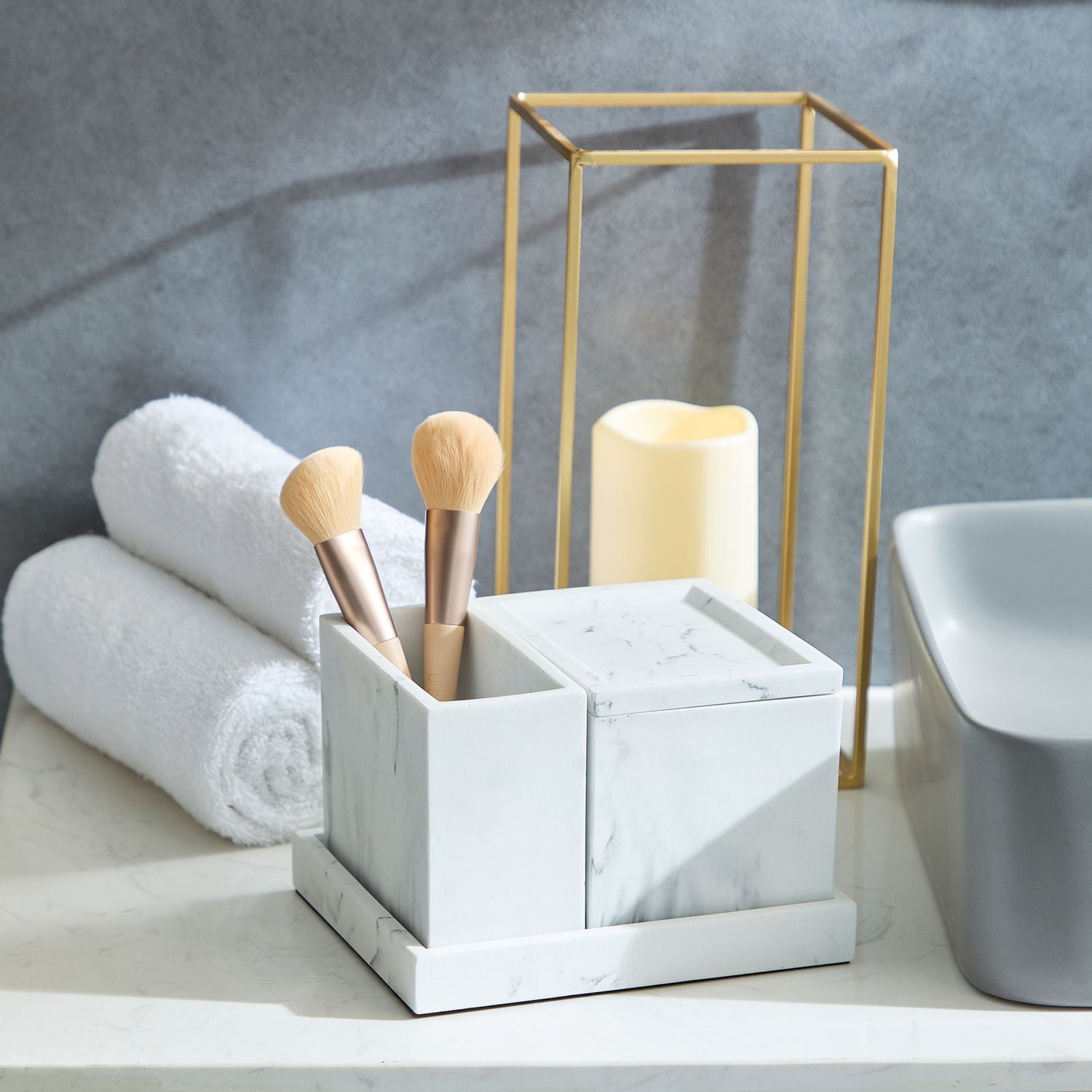 hometrends Ensemble de 4 organisateurs de meuble-lavabo en faux marbre avec côté magnétique, organisateur de meuble-lavabo en grès
