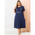 thumbnail image 4 of Agnes Orinda Nuisettes pour Femmes Grande Taille Fête des Mères Col Rond Manches Courtes Robe de Nuit Imprimé Chats Pyjamas Détente Maison avec Poche 2X Bleu Marine, 4 of 6