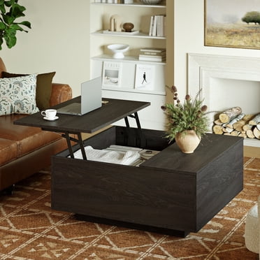 GUNAITO Table Basse à Plateau Relevable avec Rangement, Table Basse Carrée et Table Centrale Style Ferme Moderne pour Salon, Espresso Noir