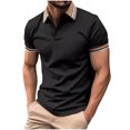 thumbnail image 2 of Shirts for Men, Mens Patchwork Fallow Button Round Neck Sports Short Sleeve Shirt, 2 of 6