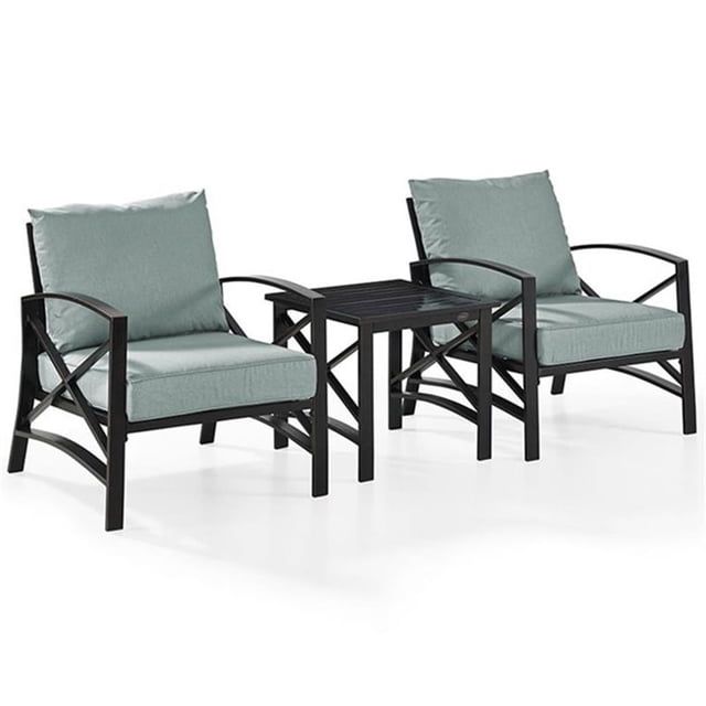 Crosley Furniture Kaplan 3Pc Fabric Conversation Set in Oil Bronze/Mist Green