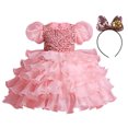 thumbnail image 1 of Robes de Princesse pour Fillettes Robe de Bal d'Anniversaire Manches Bouffantes Robe à Sequins en Tulle + Bandeau, 1 of 8