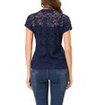 thumbnail image 3 of INSPIRE CHIC Haut en Dentelle Florale Transparent à Manches Courtes Décontracté pour Femme m Bleu Foncé, 3 of 7